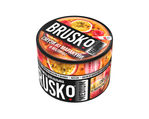 Бестабачная смесь BRUSKO СМУЗИ ИЗ МАРАКУЙИ И МАЛИНЫ (БРУСКО) - 50 ГР